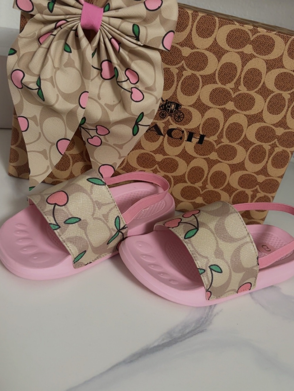 Kids' Pink Logo Cherry Slide Sandals